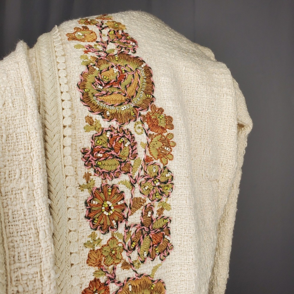 Ritu Kumar Jacket Medium Womens Woven Cream Embroidered Textured Pocket Boho - Picture 4 of 10